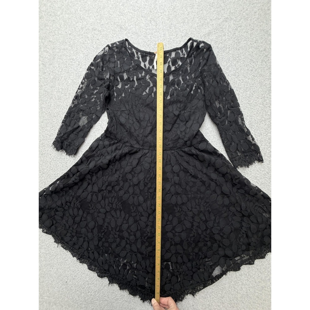 Free People Dress Womens 6 Black Lace Floral Fit & Flare Mini 3/4 Sleeve Lined - Picture 3 of 8